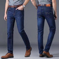 Summer men's elastic jeans for construction work, loose-fitting straight-leg casual and versatile durable trousers.