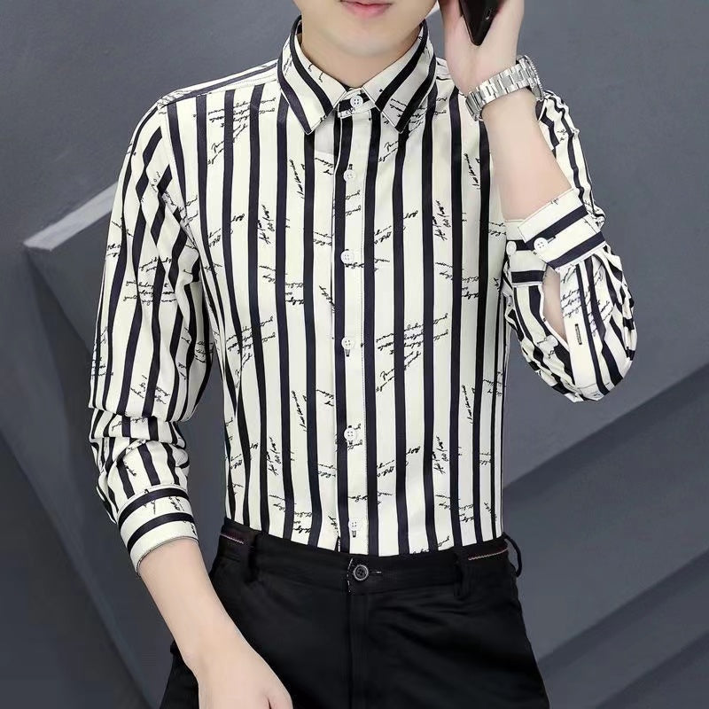 New Spring Men's Shirt, Long Sleeve Striped Dress Shirt, Short Sleeve Business Slim Fit, Youth Classic Versatile Wrinkle-resistant