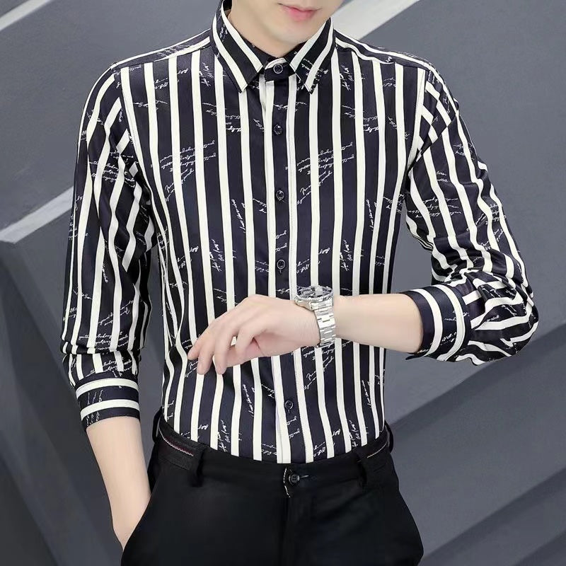 New Spring Men's Shirt, Long Sleeve Striped Dress Shirt, Short Sleeve Business Slim Fit, Youth Classic Versatile Wrinkle-resistant