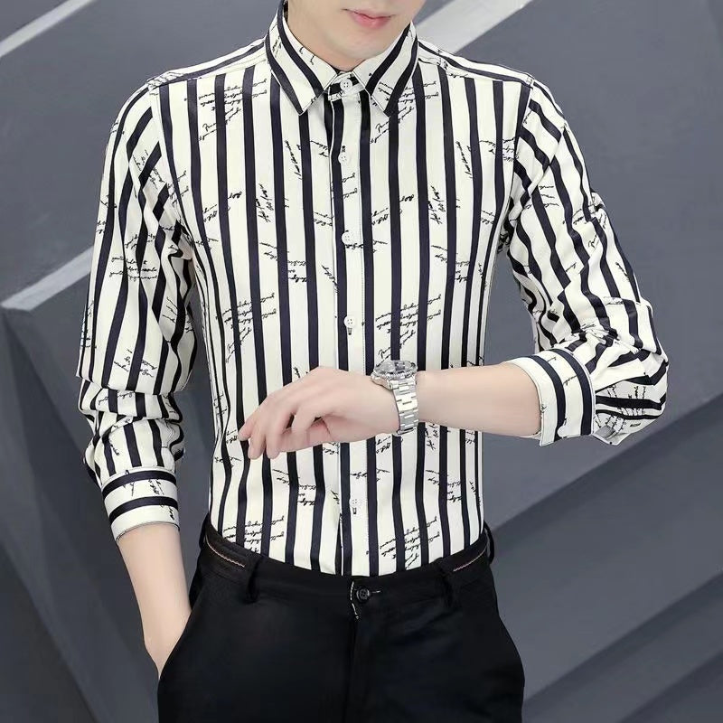 New Spring Men's Shirt, Long Sleeve Striped Dress Shirt, Short Sleeve Business Slim Fit, Youth Classic Versatile Wrinkle-resistant