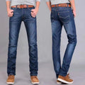 Summer men's elastic jeans for construction work, loose-fitting straight-leg casual and versatile durable trousers.