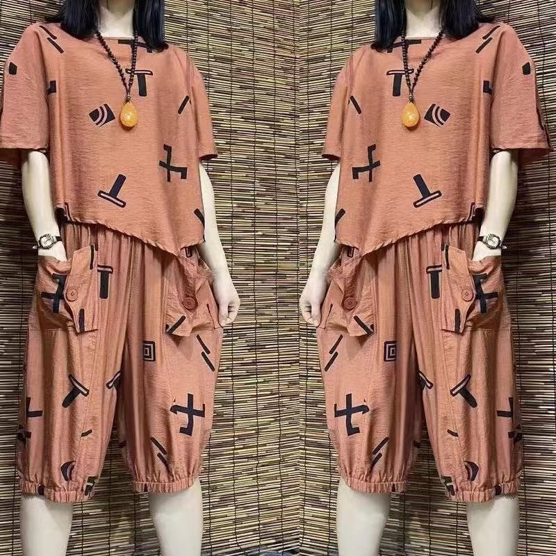 Mother dress summer fashion short-sleeved leisure suit western-style bellies loose suit