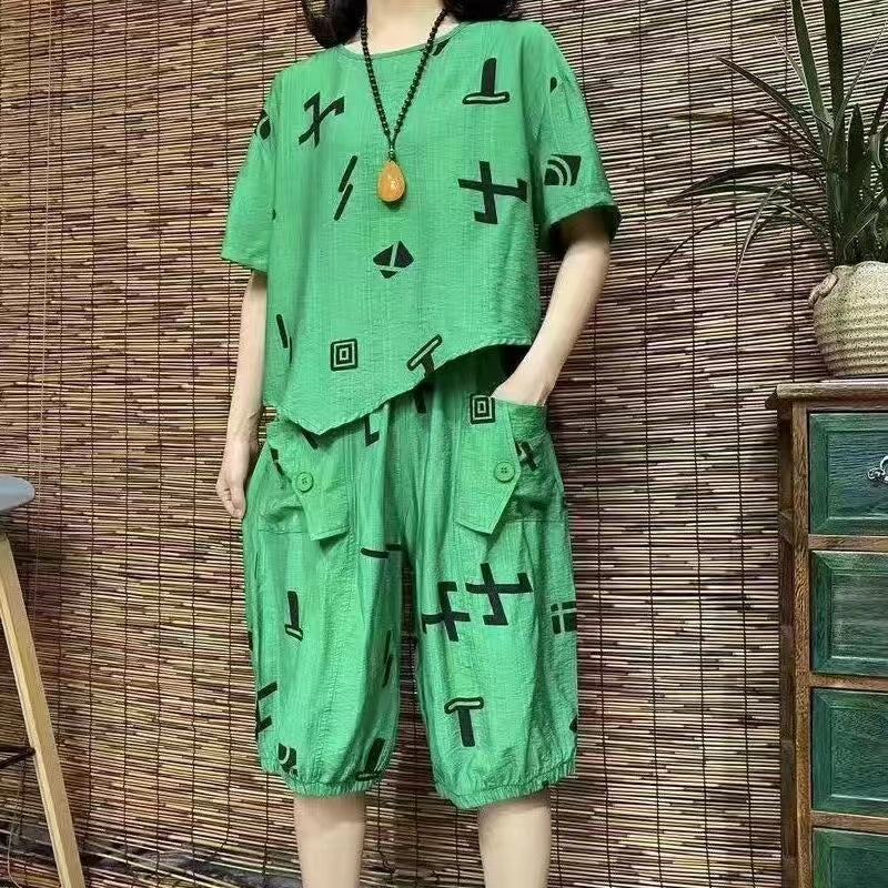 Mother dress summer fashion short-sleeved leisure suit western-style bellies loose suit