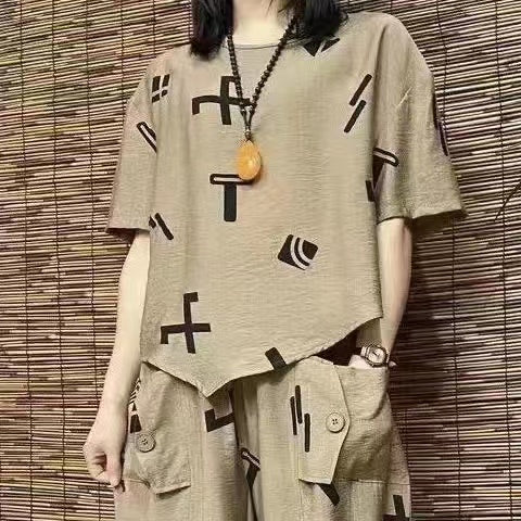 Mother dress summer fashion short-sleeved leisure suit western-style bellies loose suit