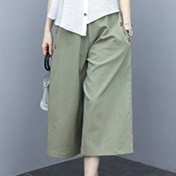 Cotton and Linen Women's Suit 2023 New Stylish Casual Fashion Wide-Leg Pants Set for Women, Summer Loose Monochrome Short Sleeve Two-Piece Set