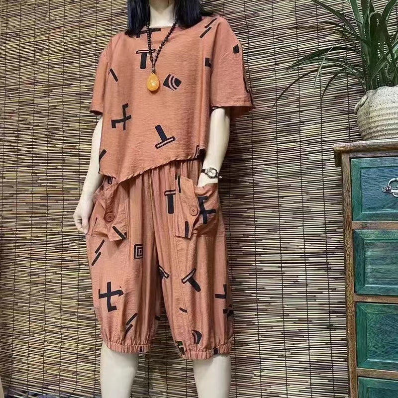 Mother dress summer fashion short-sleeved leisure suit western-style bellies loose suit