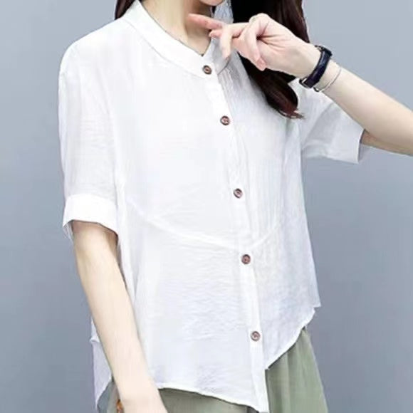 Cotton and Linen Women's Suit 2023 New Stylish Casual Fashion Wide-Leg Pants Set for Women, Summer Loose Monochrome Short Sleeve Two-Piece Set