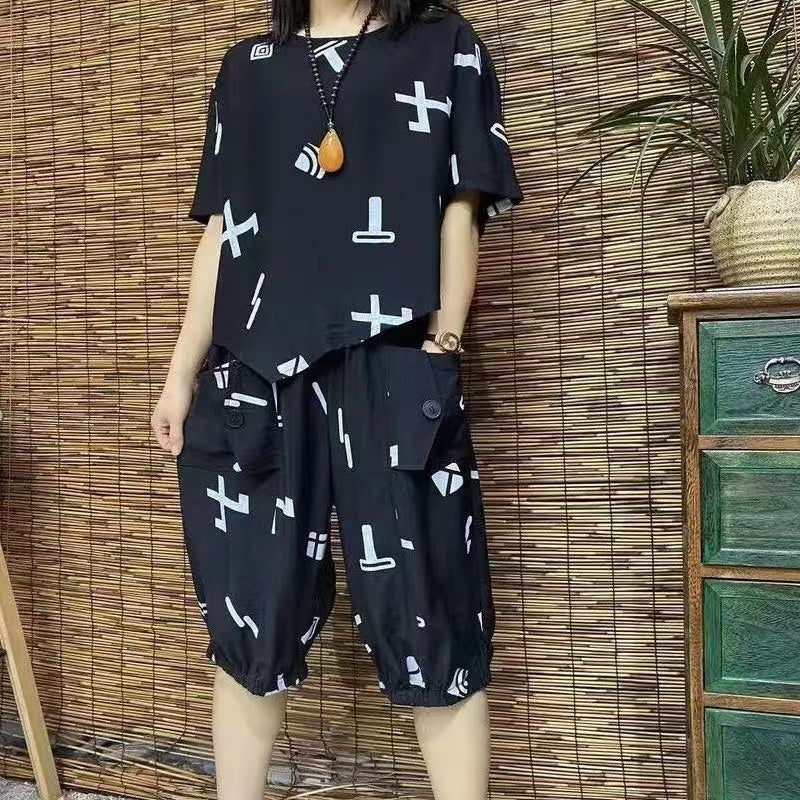 Mother dress summer fashion short-sleeved leisure suit western-style bellies loose suit