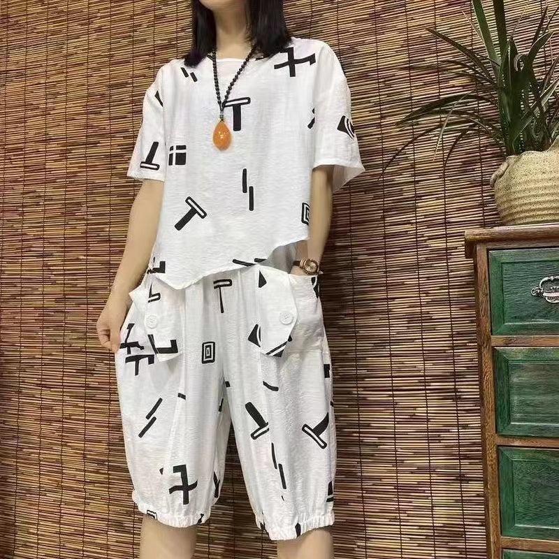 Mother dress summer fashion short-sleeved leisure suit western-style bellies loose suit