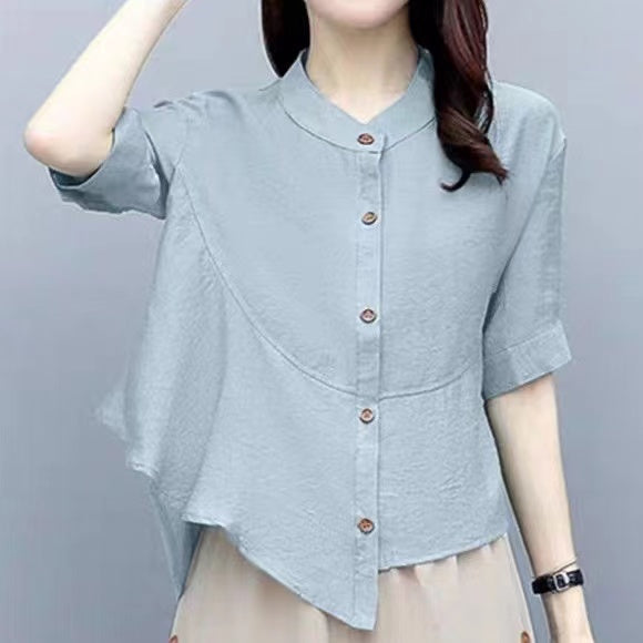 Cotton and Linen Women's Suit 2023 New Stylish Casual Fashion Wide-Leg Pants Set for Women, Summer Loose Monochrome Short Sleeve Two-Piece Set