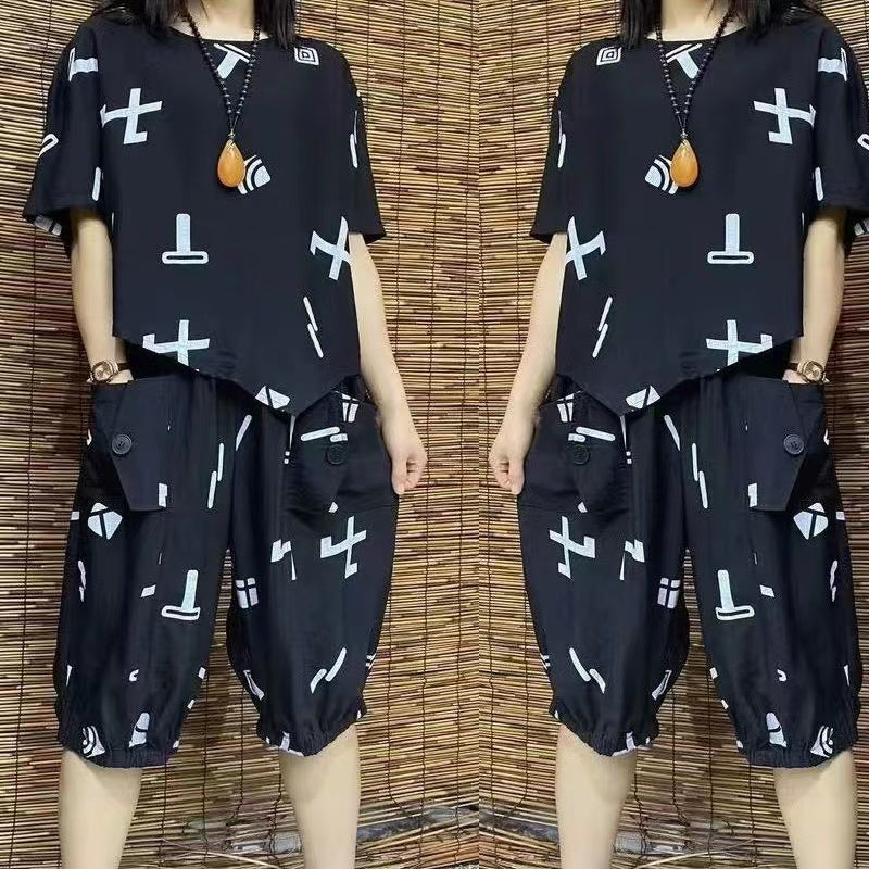 Mother dress summer fashion short-sleeved leisure suit western-style bellies loose suit