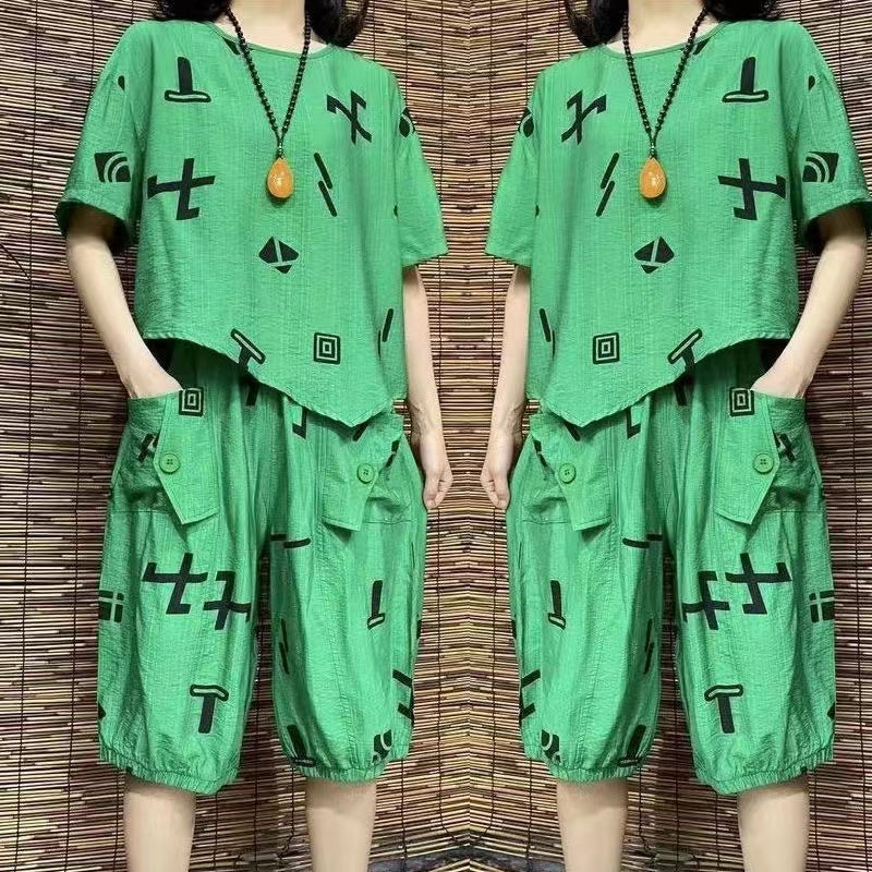 Mother dress summer fashion short-sleeved leisure suit western-style bellies loose suit