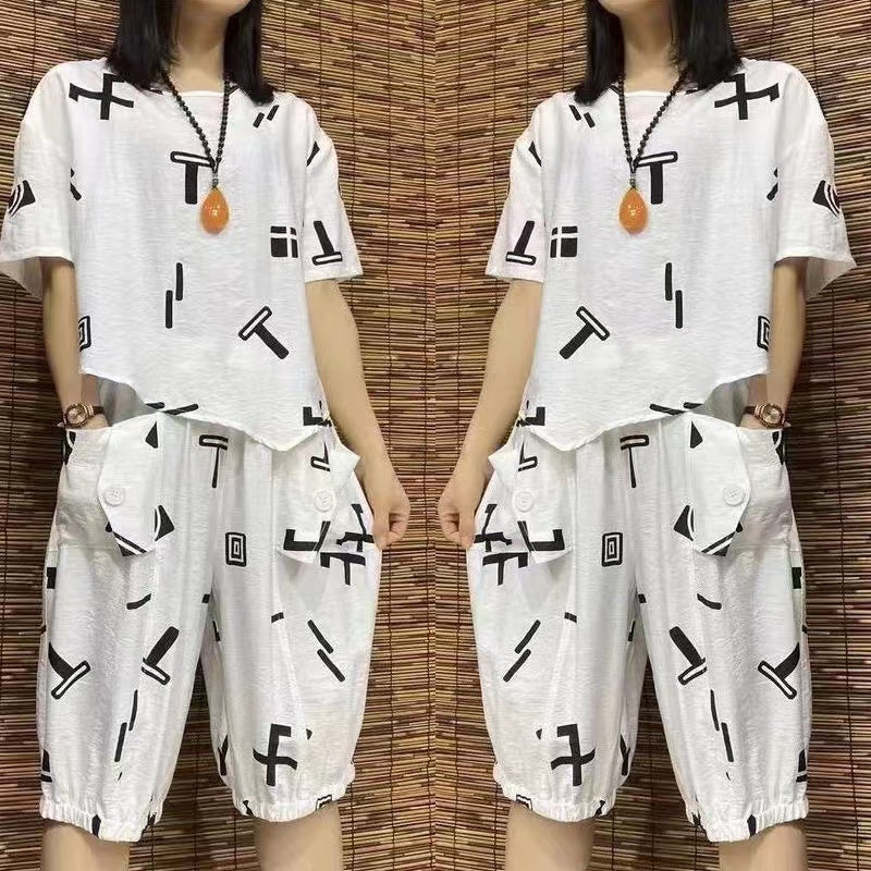 Mother dress summer fashion short-sleeved leisure suit western-style bellies loose suit