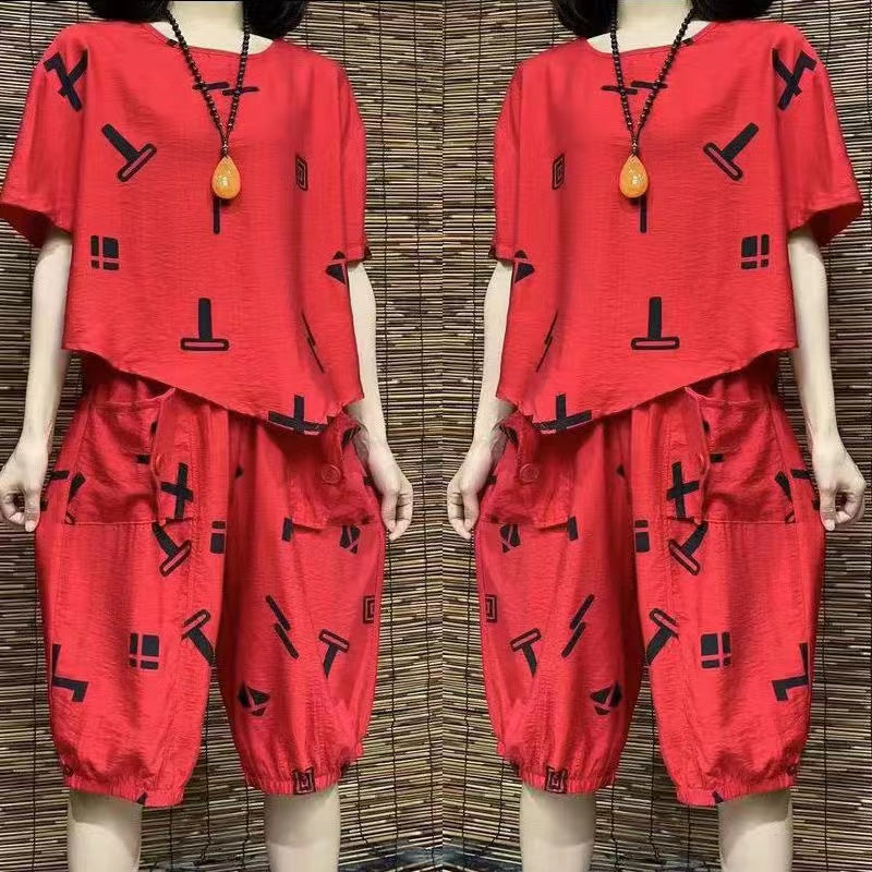 Mother dress summer fashion short-sleeved leisure suit western-style bellies loose suit